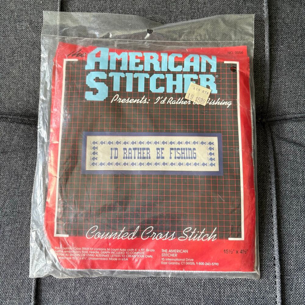 I'd Rather Be Fishing Vintage Counted Cross Stitch Kit by American Stitcher 80's